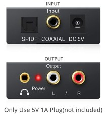 Adaptador Convertidor de digital óptica coaxial Toslink a audio analógico RCA I/D