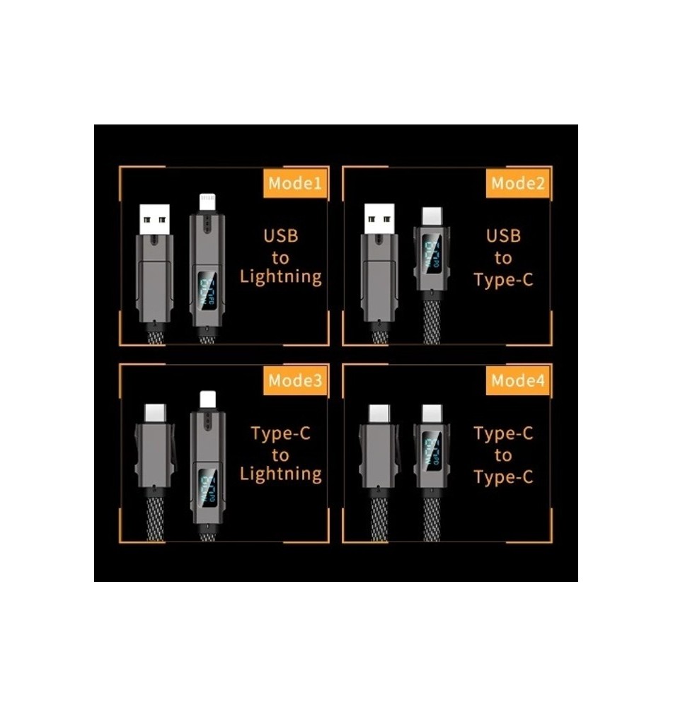 Cable USB tipo C 4 en 1 100W Pantalla Digital